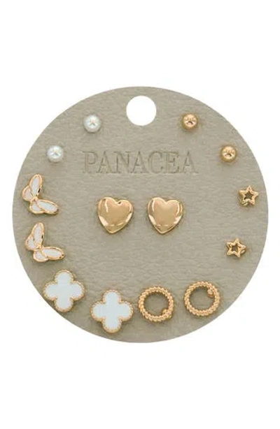 Panacea Set Of 7 Assorted Stud Earrings In Gold