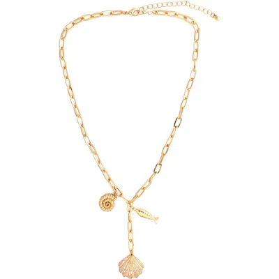 Panacea Shell & Fish Charm Lariat Necklace In Gold