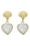 Panacea Shell & Stone Heart Drop Earrings In White
