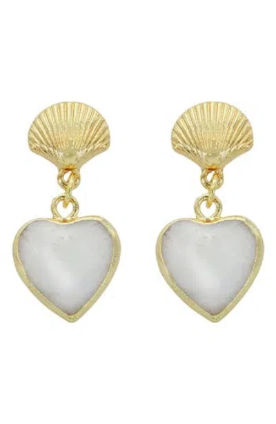 Panacea Shell & Stone Heart Drop Earrings In Gold