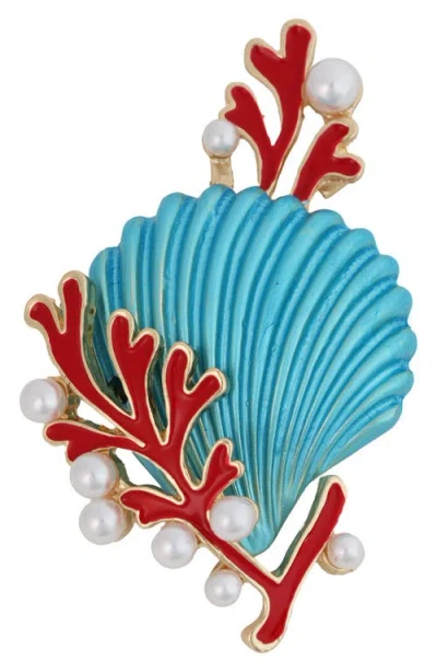 Panacea Shell Brooch In Blue