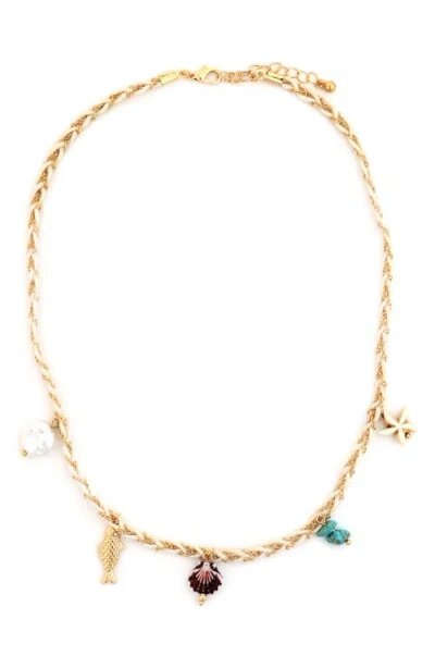 Panacea Shells Cultured Pearl Charm Necklace In Gold