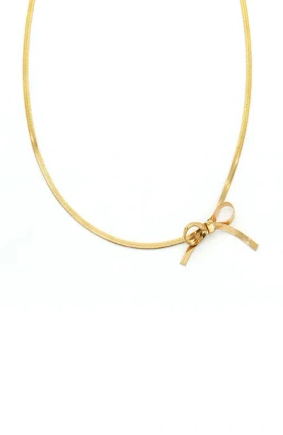 Panacea Snake Chain Bow Necklace In Gold