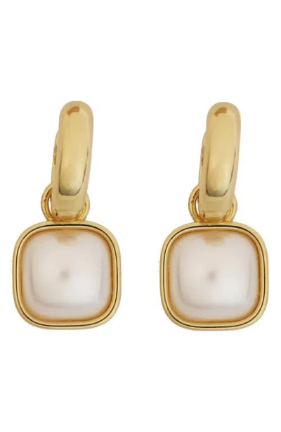 Panacea Square Faux Pearl Drop Hoop Earrings In Gold