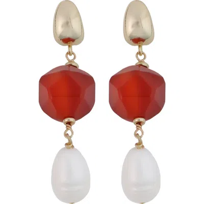 Panacea Stone & Freshwater Pearl Linear Drop Earrings In Orange