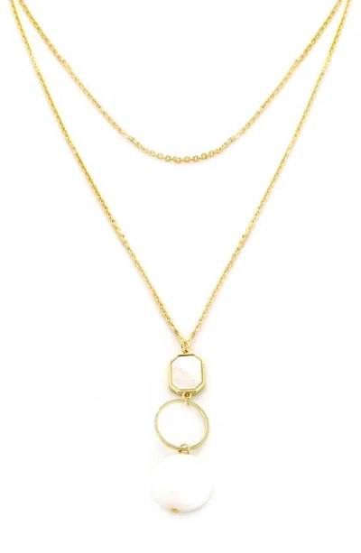 Panacea Stone & Imitation Pearl Drop Pendant Necklace In Gold