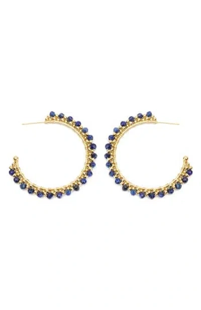 Panacea Stone Beaded Hoop Earrings In Blue