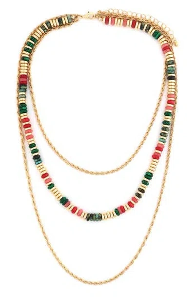 Panacea Stone Beaded Layered Chain Necklace In Gold