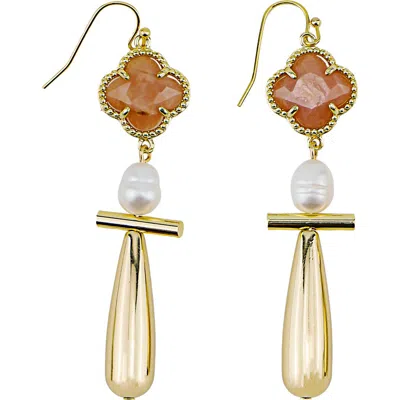 Panacea Stone Clover & Freshwater Pearl Teardrop Earrings In Gold