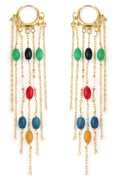 Panacea Stone Fringe Hoop Drop Earrings In Multi