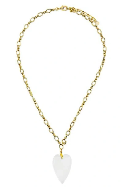 Panacea Stone Heart Pendant Necklace In White