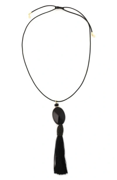 Panacea Stone Tassel Pendant Necklace In Black