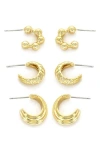 Panacea Textured 3-pack Assorted Hoop Earrings In Gold