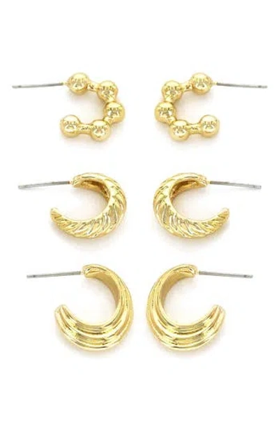 Panacea Textured 3-pack Assorted Hoop Earrings In Gold