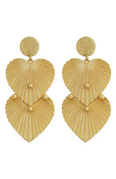 Panacea Textured Double Heart Drop Earrings In Gold
