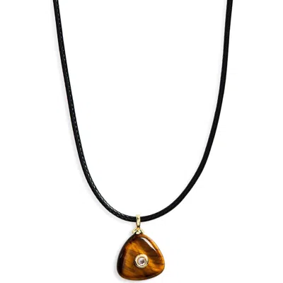 Panacea Tiger's Eye Pendant Cord Necklace In Brown