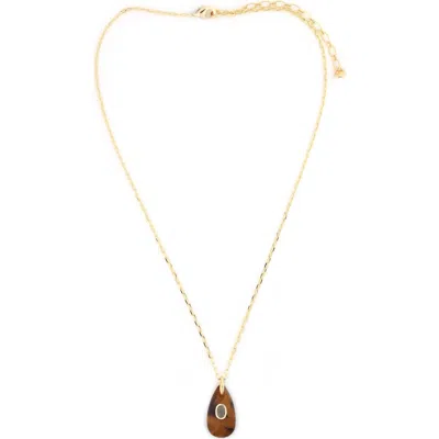 Panacea Tiger's Eye Teardrop Pendant Necklace In Brown