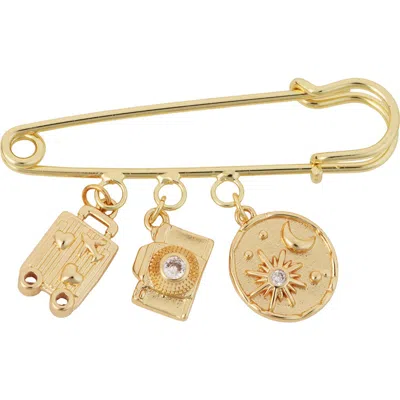 Panacea Travel Drops Safety Pin Brooch In Gold