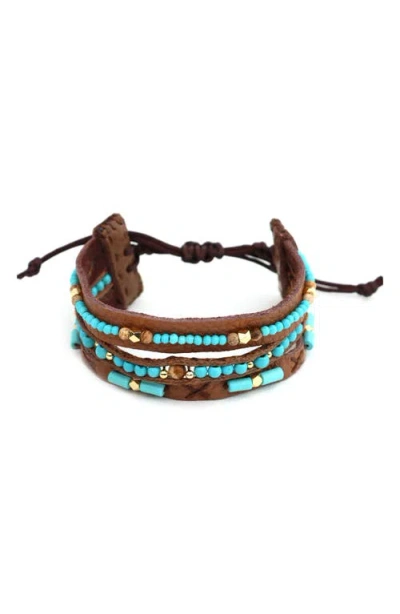 Panacea Turquoise Bead & Leather Adjustable Bracelet In Brown