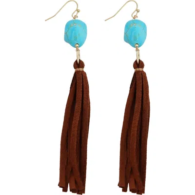 Panacea Turquoise Leather Tassel Earrings In Brown