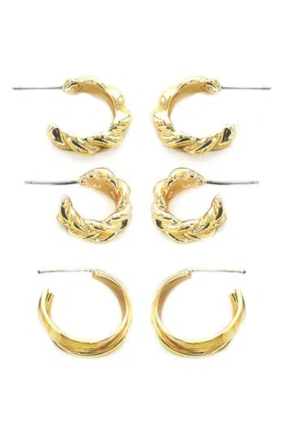 Panacea Twist 3-pack Assorted Hoop Earrings In Gold