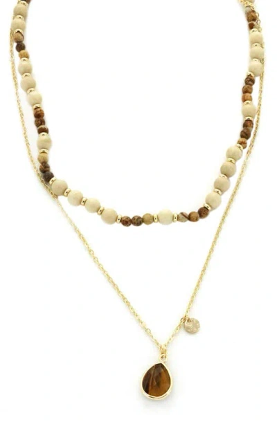 Panacea Two Row Bead & Pendant Chain Necklace In Gold