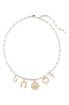 Panacea Two-tone Charm Paper Clip Chain Necklace In Gold