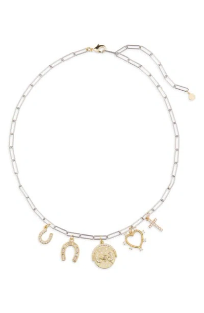 Panacea Two-tone Charm Paper Clip Chain Necklace In Gold