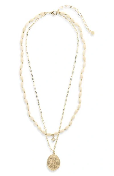 Panacea Two-row Howlite Stone Coin Pendant Necklace In Gold