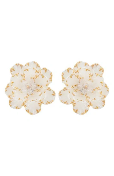 Panacea White Enamel Flower Earrings In Metallic