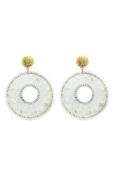 Panacea Woven Circle Drop Earrings In White