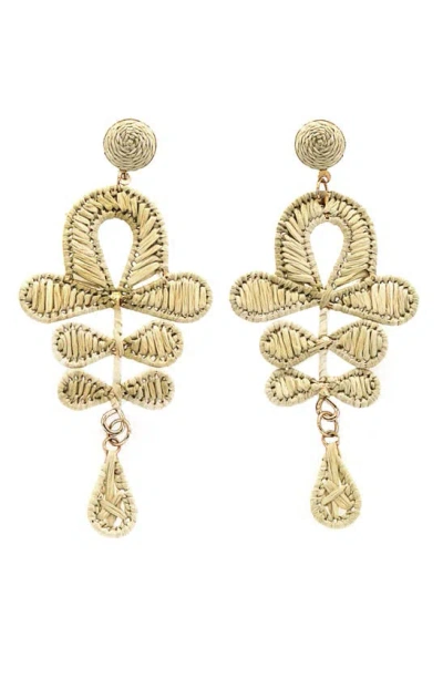 Panacea Woven Raffia Loop Drop Earrings In Gold