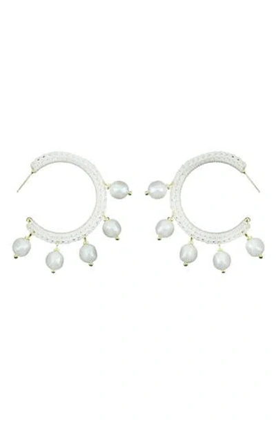 Panacea Wrapped Faux Pearl Charm Hoop Earrings In Metallic
