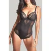 Panache Ana Lace Trim Underwire Mesh Bodysuit In Black