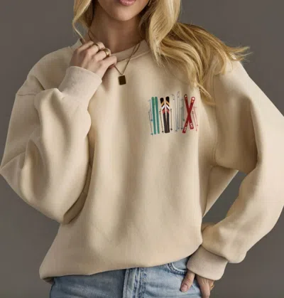 Panache Apparel Apres Ski Club Sweatshirt In Tan In Multi