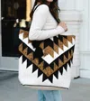 Panache Apparel Aztec Southwestern Wool Cotton Large Tote In White In White