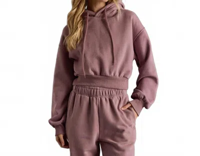 Panache Apparel Cropped Hooded Sweatshirt In Dusty Purple In Multi