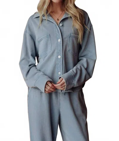 Panache Apparel Cropped Washed Soft Button Up Top In Light Blue