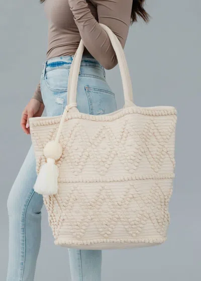 Panache Apparel Diamond Pattern Cotton Large Tote In Ivory In Multi