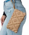 Panache Apparel Diamond Pattern Wristlet In Camel