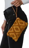 Panache Apparel Diamond Pattern Wristlet In Mustard