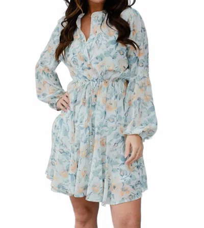 Panache Apparel Floral Mini Dress In White/green In Multi