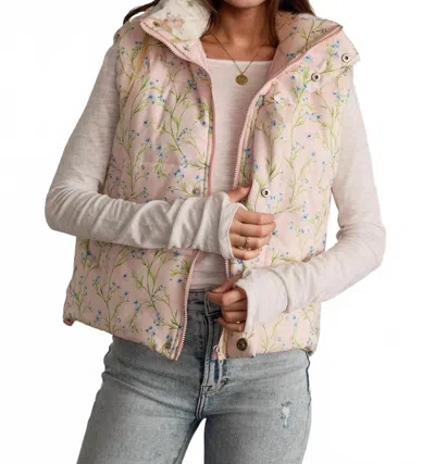 Panache Apparel Floral Puffer Vest In Light Pink