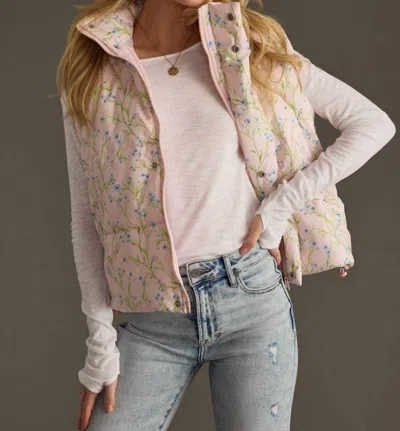 Panache Apparel Floral Puffer Vest With Zipper & Snap Closure In Light Pink