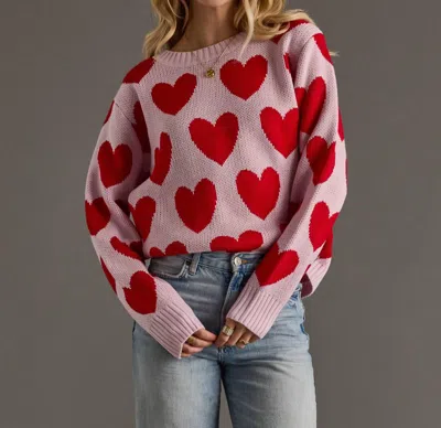 Panache Apparel Heart To Heart Sweater In Pink
