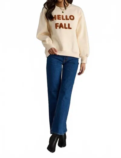 Panache Apparel Hello Fall Graphic Sweatshirt In Cream In White