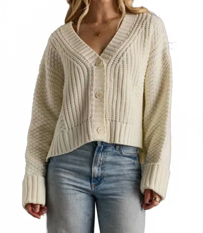 Panache Apparel Knit Cropped Button Up Cardigan Top In Ivory In Beige