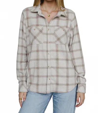 Panache Apparel Loreli Plaid Button Up Top In Beige