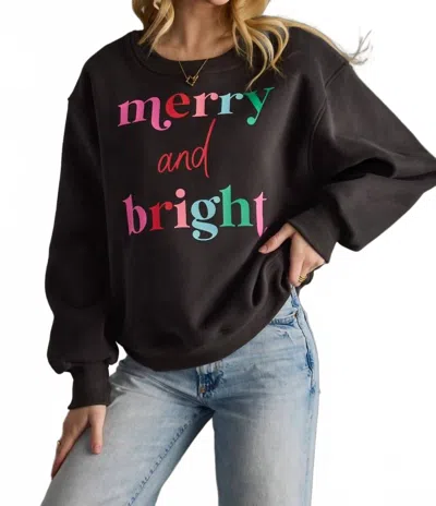 Panache Apparel Merry & Bright Sweatshirt In Charcoal In Brown