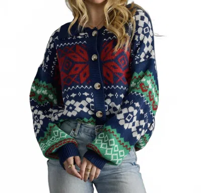 Panache Apparel Multicolored Patterned Cardigan In Navy In Blue
